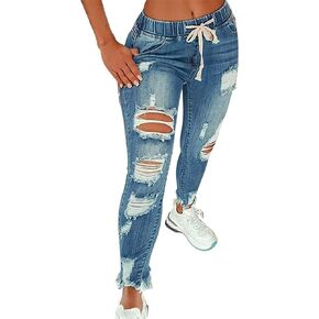 Women's Ripped Jeans High Waist Stretch Skinny Jean Destroyed Denim Plus Size Pants for Women
