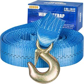 حزام Winch مقطورة 2 "× 20 'مع خطاف السلامة SNAP 12000 رطل لسحب مركبات القطر والقوارب والتزلج النفاث | البوليستر | استبدال مجاني لمدة 12 شهرًا (الأزرق)