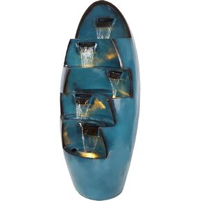 Alpine Corporation TZL382 Outdoor 5 Tier Waterfall Floor Fountain with LED Lights, 34" Tall, Blue
