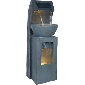 Alpine Corporation TZL380 Outdoor Basin Waterfall Floor Fountain with LED Lights for Garden, Patio, Lawn and Backyard Decor, 41" H, Gray