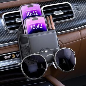 Car Air Vent Vatorge Bag Progenizer ، Holds Sunglass Holder Car Mount Phone Coin Coin Card Case Organizer with Clip ، Air Air Vent Phone Holder Coin Coin Case Organizer. (أسود)