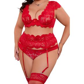 Donnalla Plus Size Lingerie Sets for Women Sexy Matching Bra and Panty Sets Lace Lingerie Set with Garter Belt(No Stockings) in Kuwait