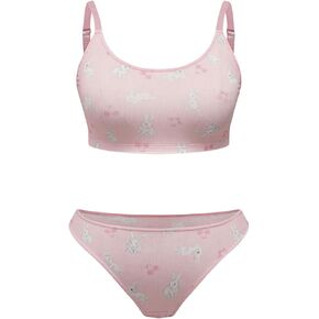 MakeMeChic Women's Plus Size 2 Piece Cute Lingerie Set Cherry Print Wireless Bra and Panty Set