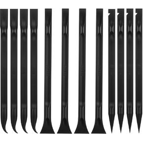 12 PCS Carbon Fiber Plastic Scraper Tool Set, Non-Scratch Multi-Purpose Scrapers Detailing Tools for Tight Spaces Crevice Cleaning Stickers Labels Car Kitchen Black
