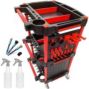 Car Detailing Cart – Auto Detailing Tool Cart with 4 Tool Hanging Board,360° Lockable Universal Wheels, 3 Tier Car Wash Detail Cart for Professional Detailing (4 Tool Hanging Board) in Saudi Arabia
