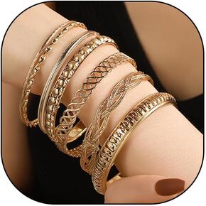 GIGB PBDK Chunky Gold Multi Layered Texture Bracelet Set, Boho Hollow Stackable Twisted Bangle Bracelet, Vintage Indian Statement Jewelry Gift for Women