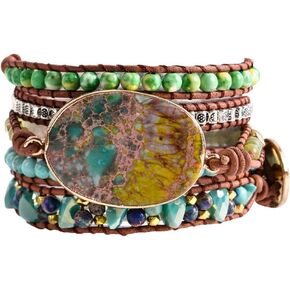 YGLINE Ocean Jasper Stone Wrap Bracelet Handmade Leather Bracelet Collection