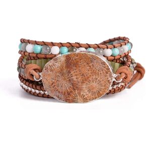 YGLINE Ocean Jasper Stone Wrap Bracelet Handmade Leather Bracelet Collection in Kuwait