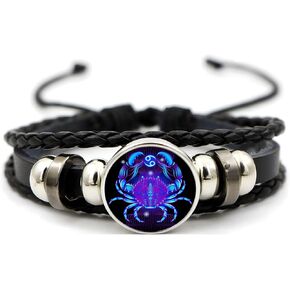 Zodiac Signs Spirit Bracelet for Women Men Adjustable 12 Constellation Bracelets Bracelet Multilayer Zodiac Black Leather Bracelets Zodiac Sign Wrap Bracelet Birthday Jewelry