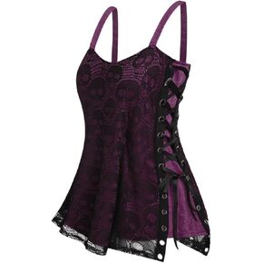 ROSE GAL Womens Plus Size Gothic Skull Lace Overlay Sleeveless Strap Tank Top