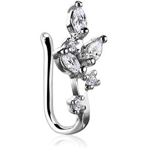 18GA CZ Crystal Marquise Vine Clip On Fake Non No Piercing Nose Ring