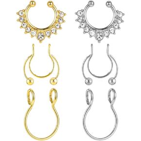 6 Pcs Septum Nose Rings For Women Fake Nose Rings Septum Piercings Clip On, Non-Piercing Faux Ring & Hoops for Women & Men