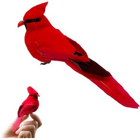 Artificial Feathered Cardinal Birds Ornament, Realistic Red Birds with Clip Decor for Home, Christmas Tree, Party, Garden, 3D Mini Bird Stuffed Craft