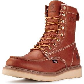 SUREWAY 8in Wedge Moc Toe Work Boots for Men - Soft Toe,Premium Full-Grain Leather,Safety Work Boots/Shoes,Comfort Insole,Oil/Slip Resistant,Real Goodyear,EH Rated Industrial Construction