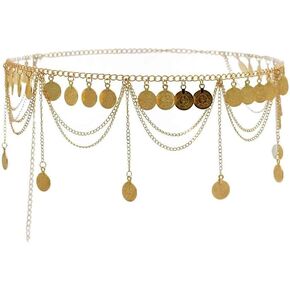 Gold Silver Coin Pendant Waist Chain Tassel Layered Chain Belt Waist Jewelry for Women