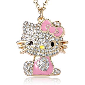SALLY ROSE Hello Kitty Enamel and Pave Crystal Pendant Necklace Official License, Gold or Silver Tone 16"+3" Hello Kitty Necklace, Sanrio Gifts