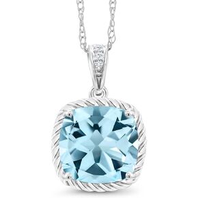 GEM Stone King 10k Cushion Gold Gold 8mm Gemstone Birthstone و White Diamond Prendant Necklace | قلادة ذهبية للنساء | بسلسلة فضية 18 بوصة