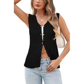 Arach&Cloz Womens Sweater Vest Tops 2025 Summer Knit V Neck Cardigan Sleeveless Button Textured Business Casual Outfits