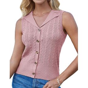 GRACE KARIN Sweater Vest Women Summer Sleeveless Knit Cardigans V Neck Collared Lightweight Button Down Sweaters Tops