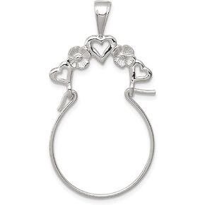 925 Sterling Silver Heart Charm Holder قلادة (L- 1.66 بوصة ، W- 0.79 بوصة)