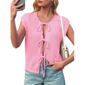 Yousify Open Front Tie Sweater Vest for Women Lightweight Summer Sleeveless Cardigan Tank Tops S-2XL
