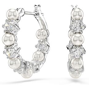 Swarovski Matrix drop earrings, Crystal pearl, Round cut, clear, Rhodium finish