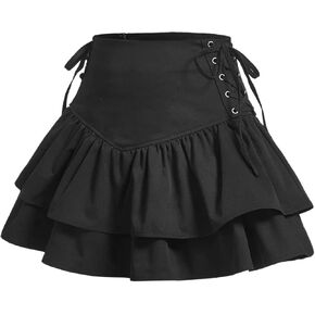 SOLY HUX Girl's Y2k Lace Up Ruffle Mini Skirts High Waisted Layered Flowy Party Cake Skirt