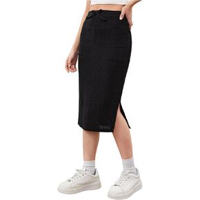 Girl's Bow Knot Pencil Skirt High Waisted Split Knitted Skirts