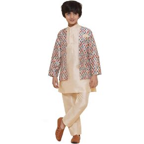 AJ Dezines Kids Cotton Silk Printed 3pc Kurta مجموعة للأولاد
