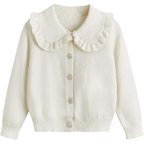 Verdusa Girl's Ruffle Trim Collar Long Sleeve Cardigan Sweater Cute Button Down Cardigans