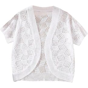 WDIRARA Girl's Open Front Mesh Sheer Cardigan Sweater Short Sleeve Beach Coverup Tops