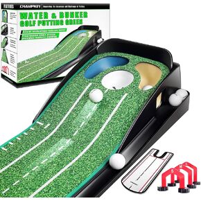 CHAMPKEY Professional Hazard Golf Putting Green يأتي مع بوابات وضع الجولف ومرآة - تقنية المنحدر التقدمي وتقنية تقليل الضوضاء بساط وضع الجولف