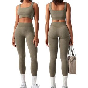 OLCHEE Womens Workout Sets 2 Piece Seamless Square Neck Sports Bra Padded Butt Lifting Leggings High Waist Yoga Gym Outfits
