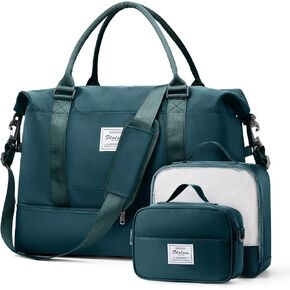 Weekender Bags for Women, Travel Duffel Bags with Shoe Compartment & Wet Pocket,Personal Item Travel Bag for Airlines,Carry on Overnight Tote Bag for women,3Pcs Set，Olive Green