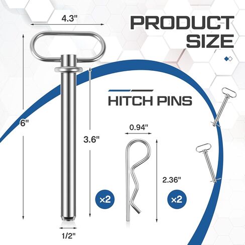 2 PCS Trailer Hitch Dins and Clip 3/4 × 6 1/4 بوصة CLEVIS PIN مع إكسسوارات جرار المقابض لسحب الجرارات ، RV ، جزازة العشب ، قارب ، سيارة ، شاحنة ، مزرعة in Kuwait