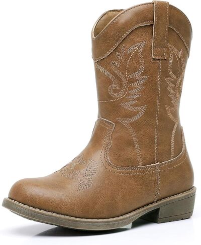 Blikcon Kids Cowboy Boots Girls Mid Calf Western Cowgirl Boots Side Zipper (Toddler/Little Kid/Big Kid) in Kuwait