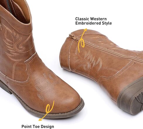 Blikcon Kids Cowboy Boots Girls Mid Calf Western Cowgirl Boots Side Zipper (Toddler/Little Kid/Big Kid) in Kuwait
