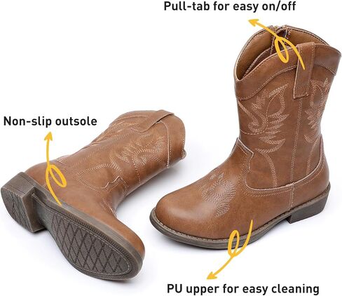 Blikcon Kids Cowboy Boots Girls Mid Calf Western Cowgirl Boots Side Zipper (Toddler/Little Kid/Big Kid) in Kuwait