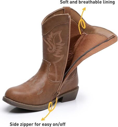 Blikcon Kids Cowboy Boots Girls Mid Calf Western Cowgirl Boots Side Zipper (Toddler/Little Kid/Big Kid) in Kuwait