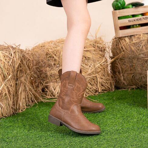 Blikcon Kids Cowboy Boots Girls Mid Calf Western Cowgirl Boots Side Zipper (Toddler/Little Kid/Big Kid) in Kuwait