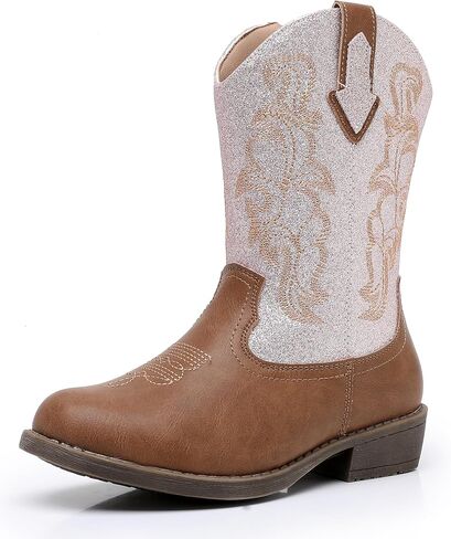 Blikcon Kids Cowboy Boots Girls Mid Calf Western Cowgirl Boots Side Zipper (Toddler/Little Kid/Big Kid) in Kuwait