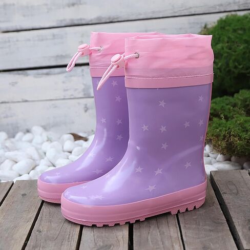 Waterproof Rain Boots for Toddler and Kids - Boys Girls Rubber Rain Boots with Easy on Handles for Outdoor Playing in Saudi Arabia