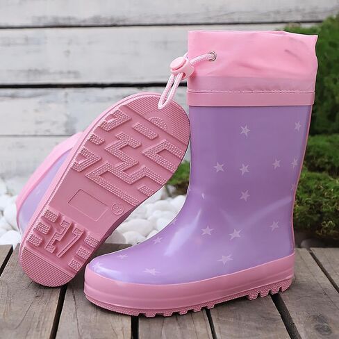 Waterproof Rain Boots for Toddler and Kids - Boys Girls Rubber Rain Boots with Easy on Handles for Outdoor Playing in Saudi Arabia