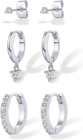 Pavoi 18K Gold Placed Silver Silver Posts ثلاثة أزواج بيان أقراط للنساء - حزمة قرطات الزركونيا الذهب المكعب - مجموعة مجوهرات الأذن الأمامية in Kuwait