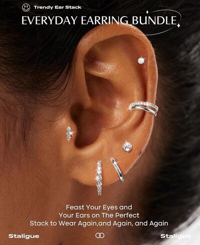 7 Pairs Gold Earrings Set for Women Trendy,Hypoallergenic Surgical Steel Flat Back Cartilage Earring Sets for Multiple Piercing,Lightweight Small Silver Gold Ear Cuff Huggie Hoop Stud Earrings Stacks in Saudi Arabia