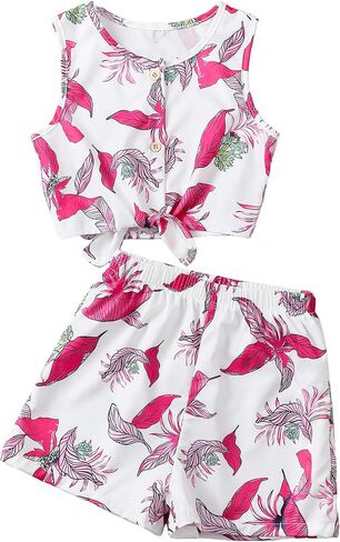 Girls Summer Outfits Cute Clothes for Kids Hawaiian Beach Sleeveless Floral Crop Top Shorts Tween Girl Clothing Set in Saudi Arabia