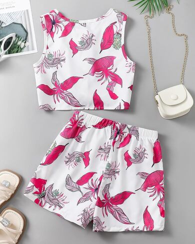 Girls Summer Outfits Cute Clothes for Kids Hawaiian Beach Sleeveless Floral Crop Top Shorts Tween Girl Clothing Set in Saudi Arabia