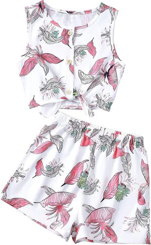 Girls Summer Outfits Cute Clothes for Kids Hawaiian Beach Sleeveless Floral Crop Top Shorts Tween Girl Clothing Set in Saudi Arabia