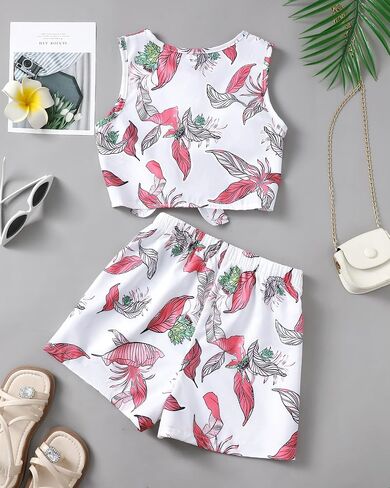 Girls Summer Outfits Cute Clothes for Kids Hawaiian Beach Sleeveless Floral Crop Top Shorts Tween Girl Clothing Set in Saudi Arabia