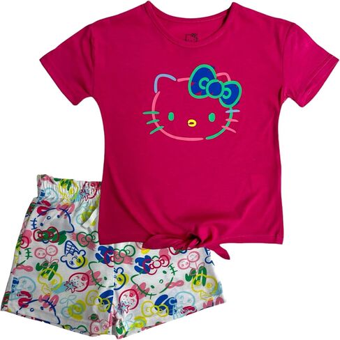 Hello Kitty Girls 2-Piece Tie Front T-Shirt and Dolphin Short Set in Saudi Arabia